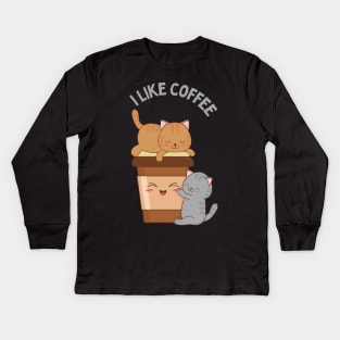 I like Coffee First Cute little cats I need coffee addict This Girl Runs On Caffeine And Sarcasm Kids Long Sleeve T-Shirt